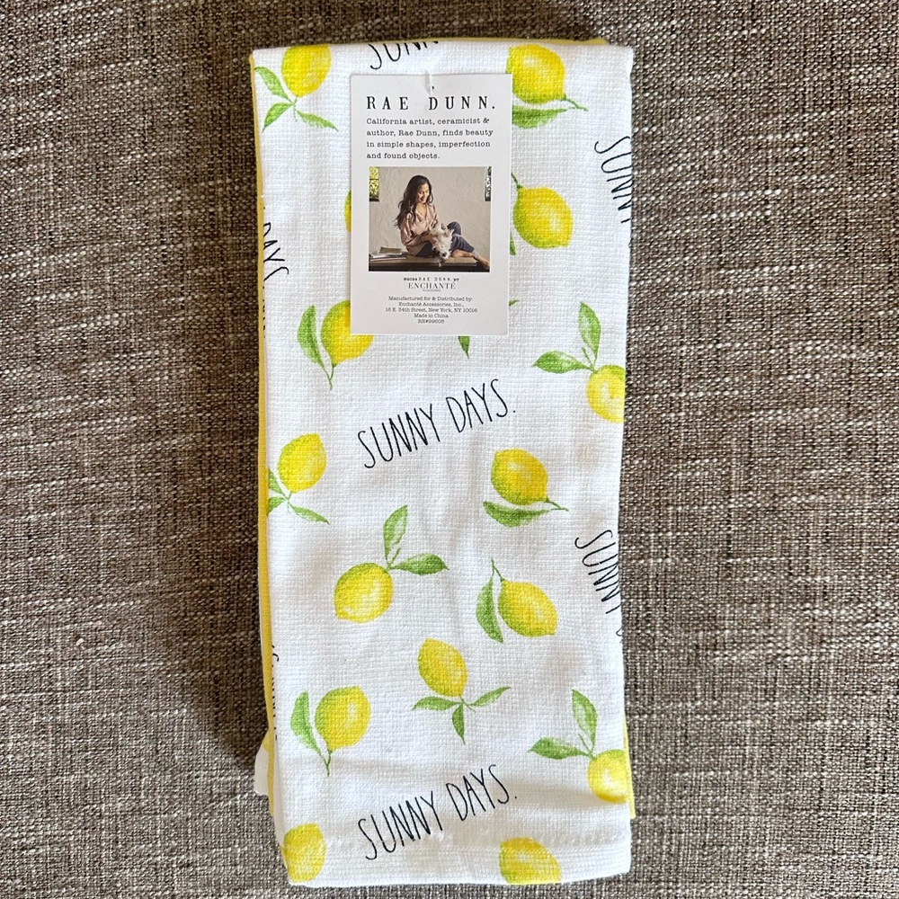 NWT Rae Dunn SUMMER “Sunny Days” Lemon Print Cotton Tea Towel